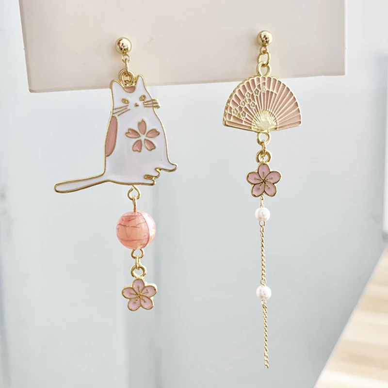 Korean Style Flower Cute Animal Dangle Earrings For Women Moon Stars Kitten Rabbit Balloon Asymmetric Earring Party Jewelry Gift-animated-img