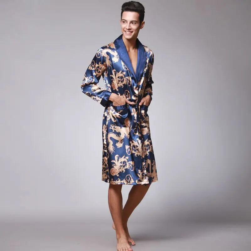 Men's Robe Long Sleeve Men's Satin Robe 