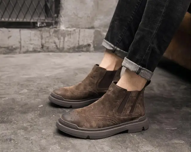 British Style Men Chelsea Suede Leather 