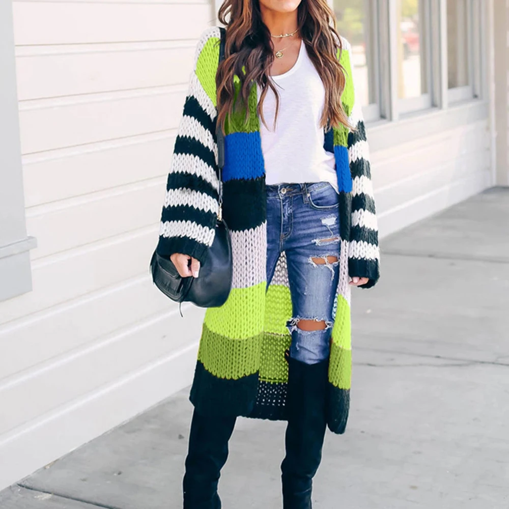 Women Striped Long Cardigans Autumn 