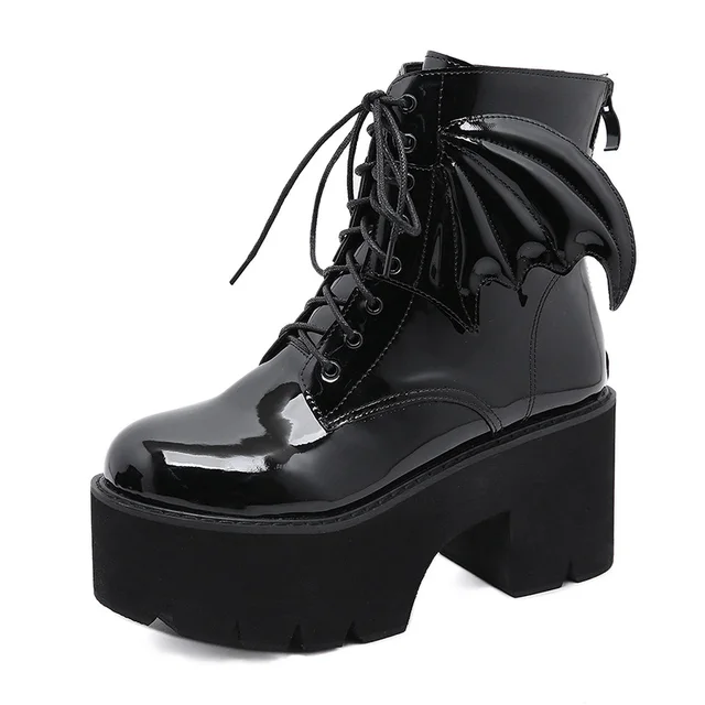 high heel patent leather boots