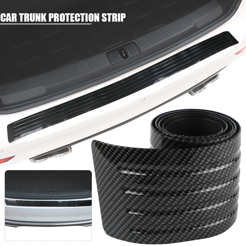 קנו אביזרים חיצוניים לרכב  90cm/104 cm Carbon Fiber Car Trunk Protection  Strip Gum Bumper Anti-Collision Anti-Scratch Tailgate Trim Door Sill  Protector
