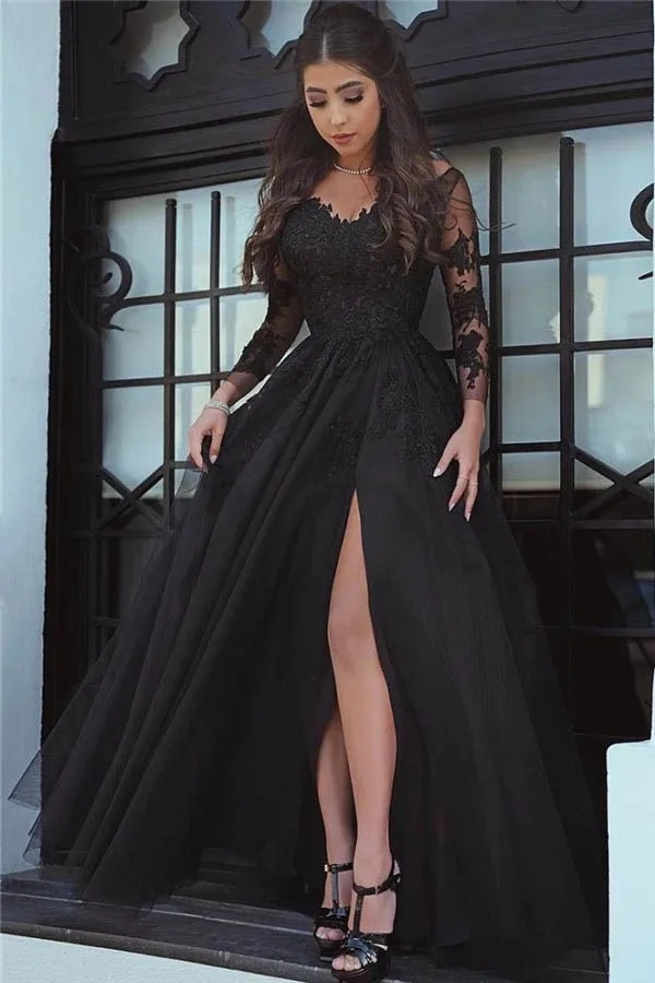 long sleeve black occasion dress