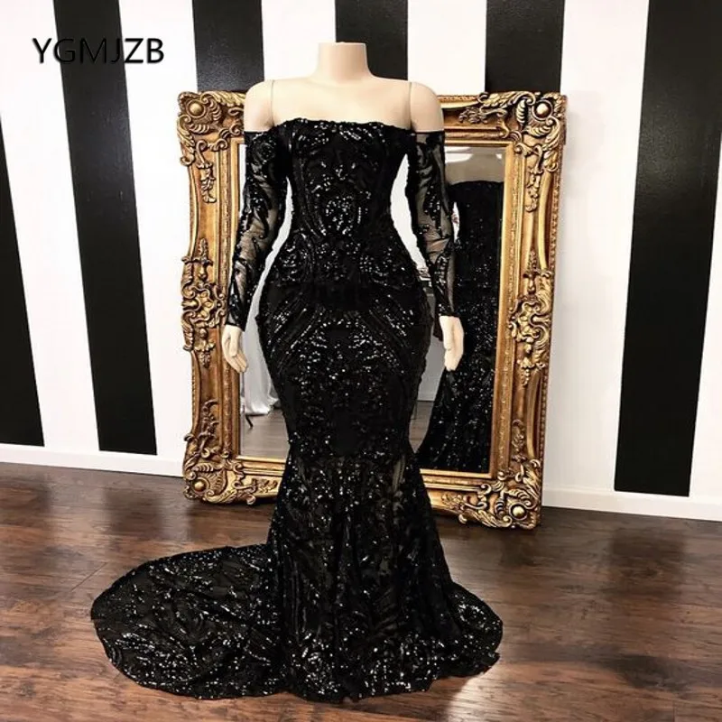 Off Shoulder Mermaid Prom Dresses Black 