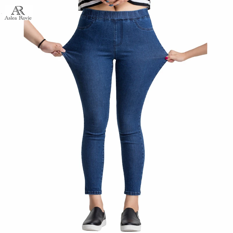 Women Jeans Casual High Waist Summer Autumn Pant Slim Stretch Cotton Denim Trousers For Woman Blue Black  100kg-animated-img