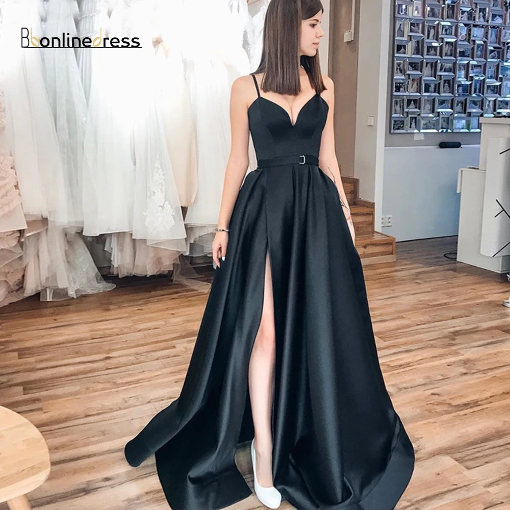 black evening dress with split