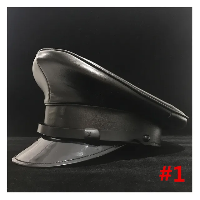 Leather Black Military Hat Germany 