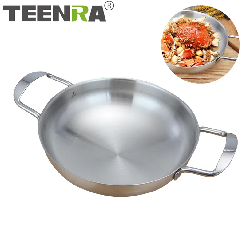 20-34cm Spanish Paella Pan with Handle Stainless Steel Durable Seafood  Snack Plate Kitchen Non-Stick Frying Pans Cooking Pots