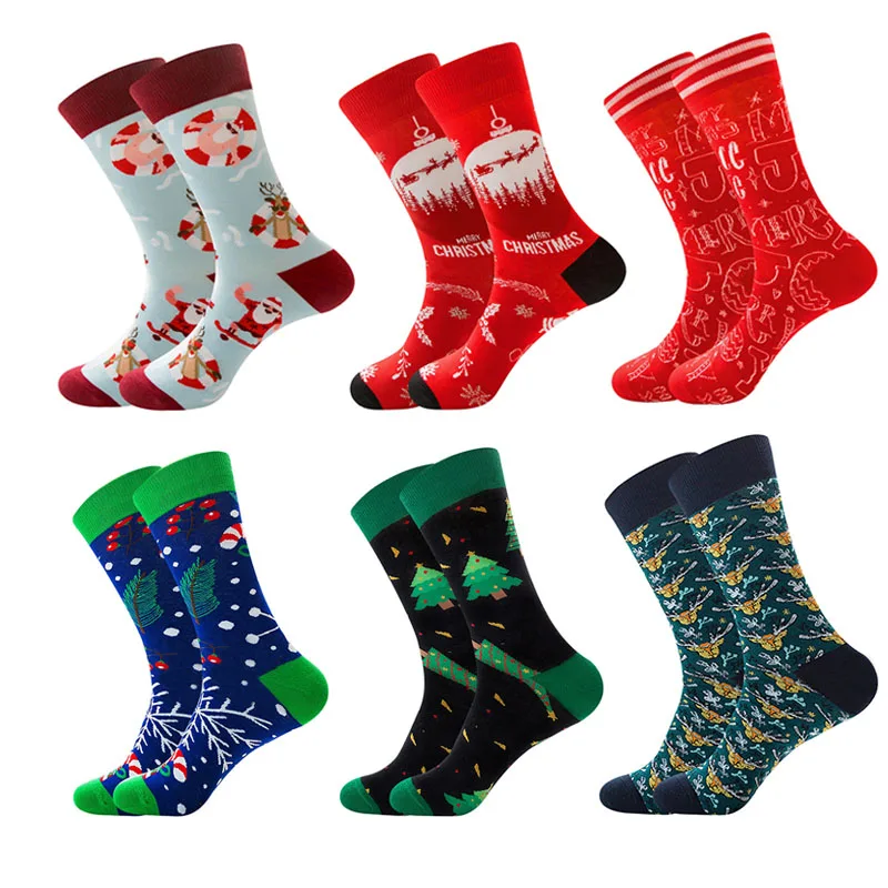 2020 New Christmas Socks Long For Women Fashion Design Plaid Colorful Happy Funny Men High Socks For Gift