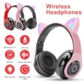 Bluetooth 5.0 wireless Bluetooth headset luminous cartoon head-mounted cat rabbit ears with special microphone headset 2021 preview-2