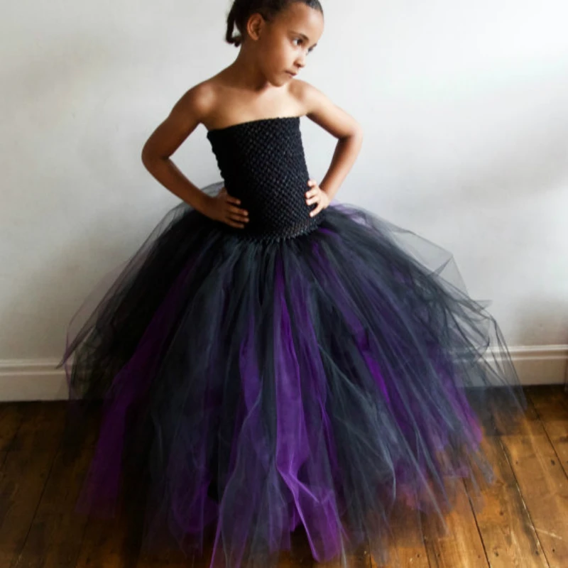 Girls Black Purple Tutu Dress Kids 
