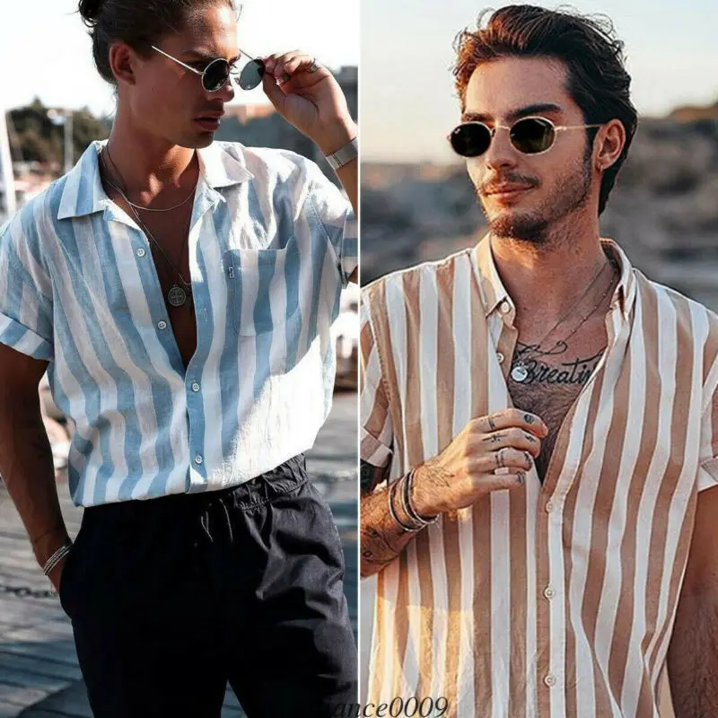 Neck Top Masculina Striped Shirt Homme Ropa