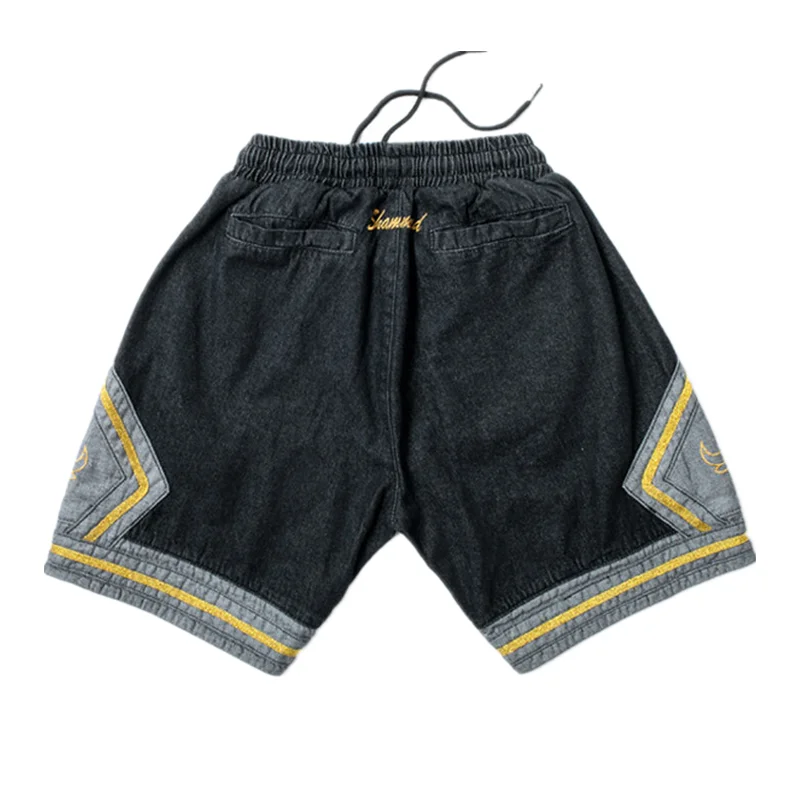 Acquistare Pantaloncini e Shorts | ABOORUN Hip Hop Men's Summer Denim  Shorts Chicago Embroidery Denim Shorts Drawstring Patchwork Shorts for Male