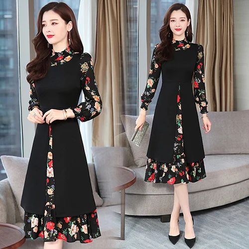 2022 Vintage Print Chiffon Long Sleeve 