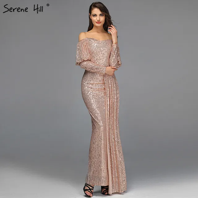 Rose Gold Off Shoulder Mermaid Evening 