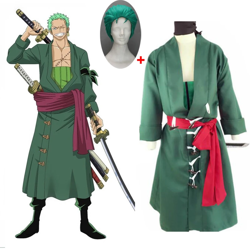 Agora Kostoymia Kai A3esoyar Hot Japanese Anime One Piece Roronoa Zoro Cosplay Costume Comic Halloween Cosplay Costume Full Wig And Kerchief Free Shipping