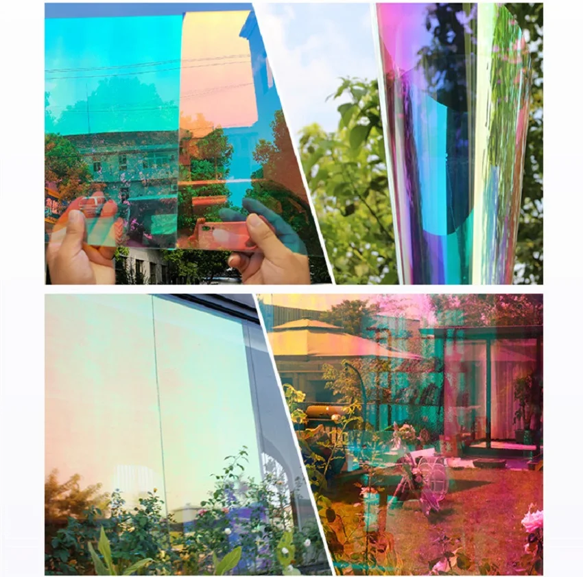 Holographic Clear Window Film Iridescent Window Dichroic Film Decorative  Glass Sticker Self-Adhesive Rainbow Cellophane Roll