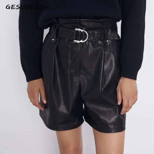 High Waist Leather Shorts for Woman PU 
