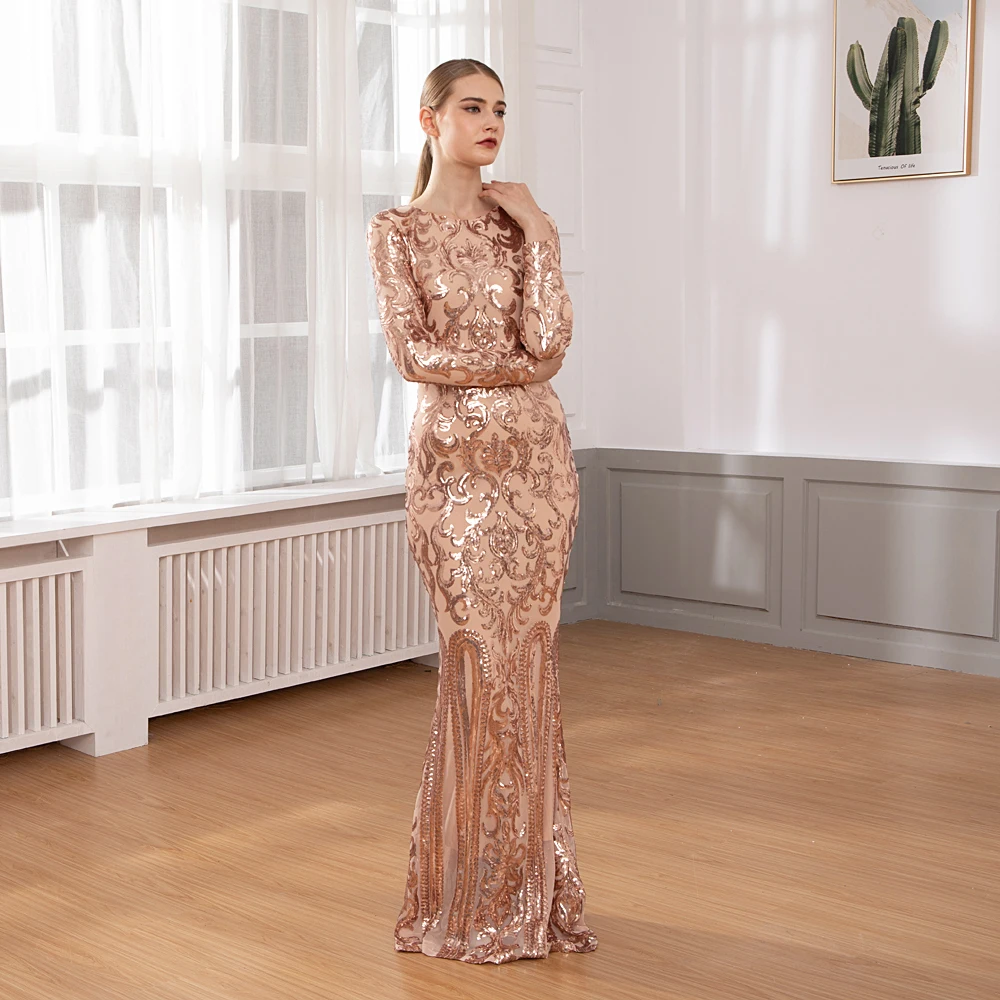 Sexy Elegant Gold Sequined Bodycon Maxi 