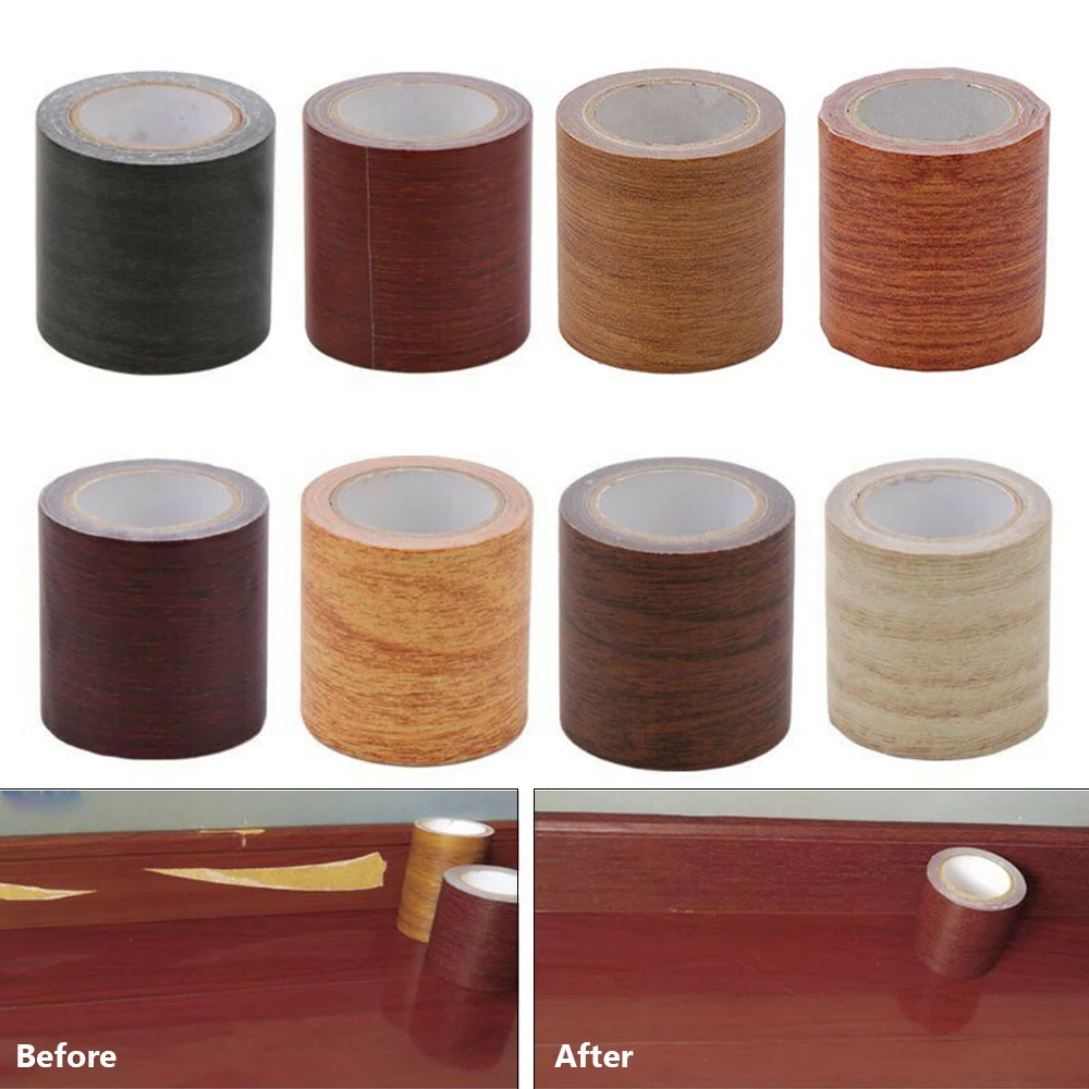 5M/Roll Wood Grain Furniture Repair Duct Tape Realistic Looking Wood Repair Tape Skirting Line Floor Sticker Home Decoration-animated-img