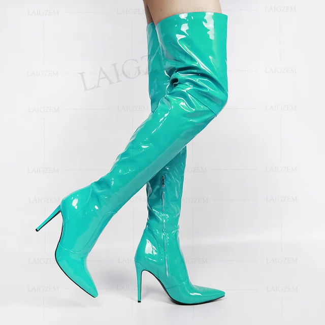 mint green thigh high boots