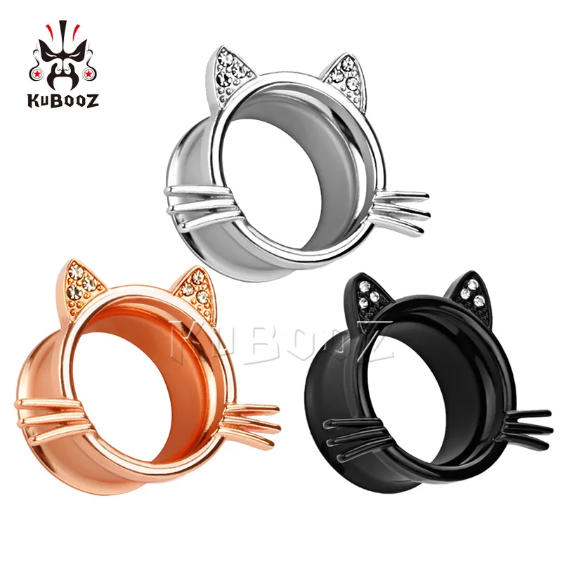 KUBOOZ New Popular Stainless Steel Cat Ear Tunnels Gauges Fashion Body Piercing Jewelry Earring Plugs Expanders One Pair 6-25mm-animated-img