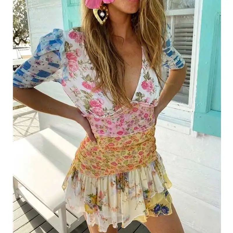 BOHO INSPIRED floral short sleeve dress 