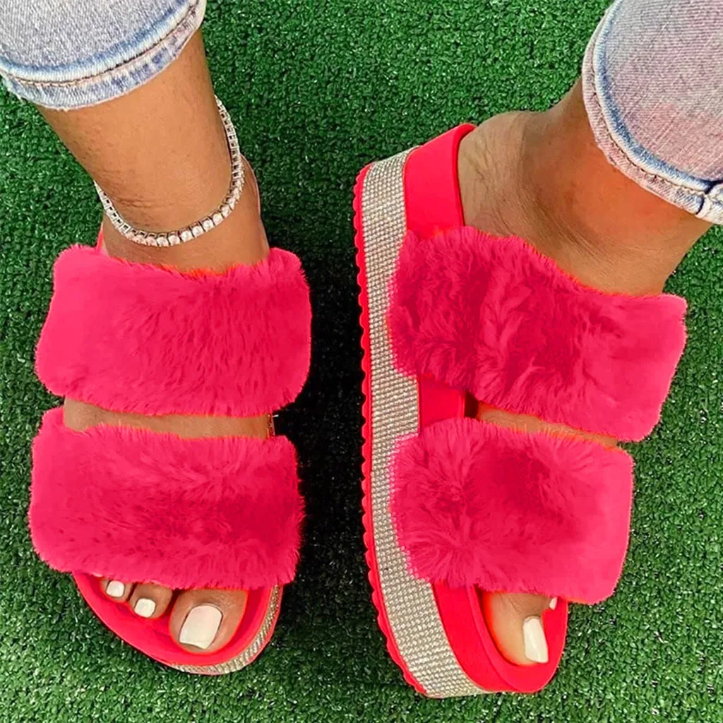 fake fur slippers