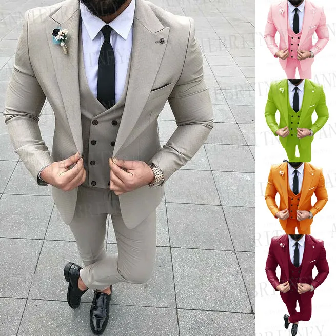 2021 Beige Fashion Men Suit Slim Fit 