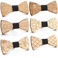 Fine Unique Wooden Bow Tie For Men Unisex Geometric Carved Wooden Neck Ties Adjustable Strap Vintage Bowtie Gravata Corbatas HOT preview-2
