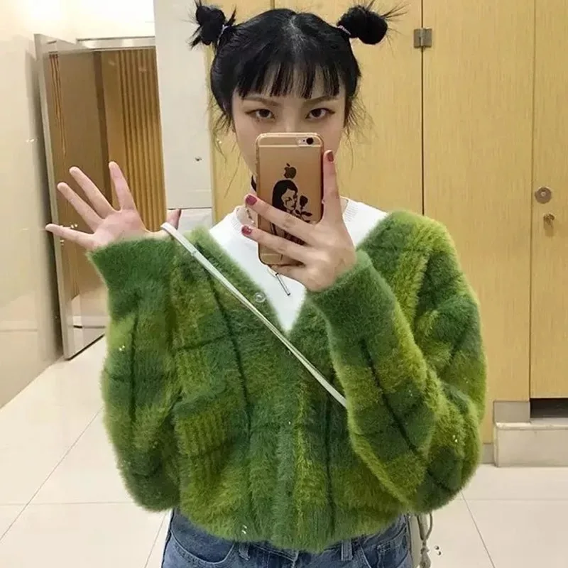 green plaid sweater