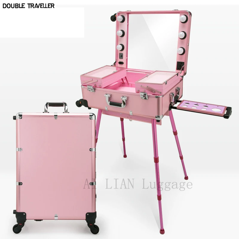 pink makeup case on wheels