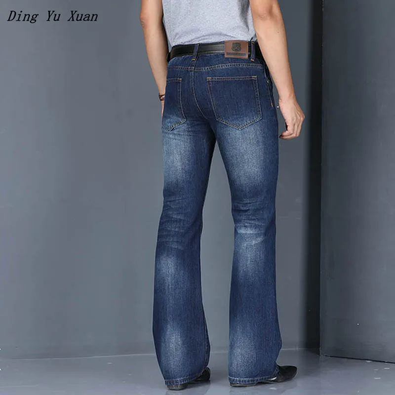 Acquistare Jeans uomo | Men's Business Casual Mid Waist Flare Jeans Men  Boot Cut Flared Cotton Denim Pants Long Male Formal Straight Jean Trousers