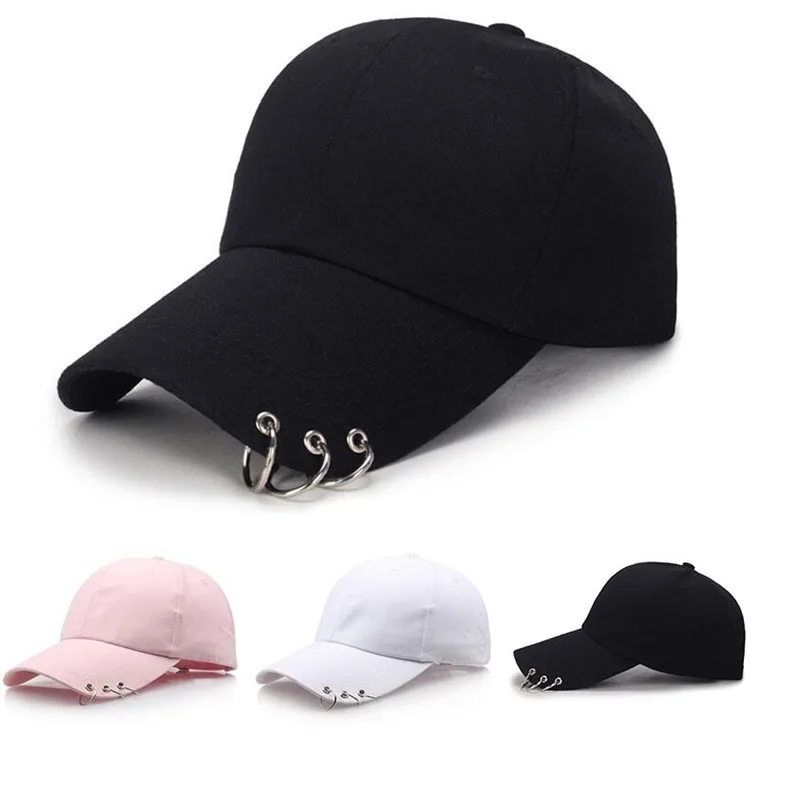 black baseball cap with rings