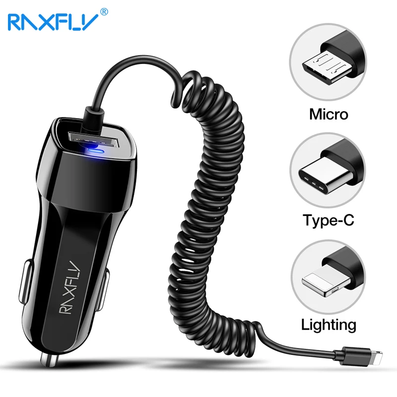 RAXFLY Car Charger Car USB Quick Charger 3.0 For Xiaomi Car Charger For Mobile Phone Micro Type C Fast Cable For iPhone Chargers-animated-img