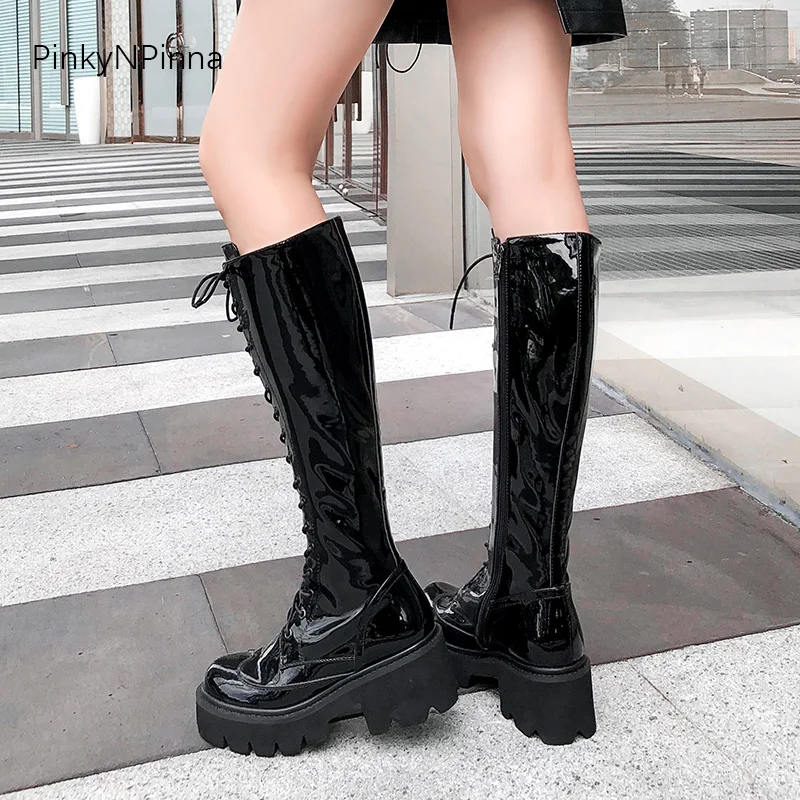 long patent leather boots