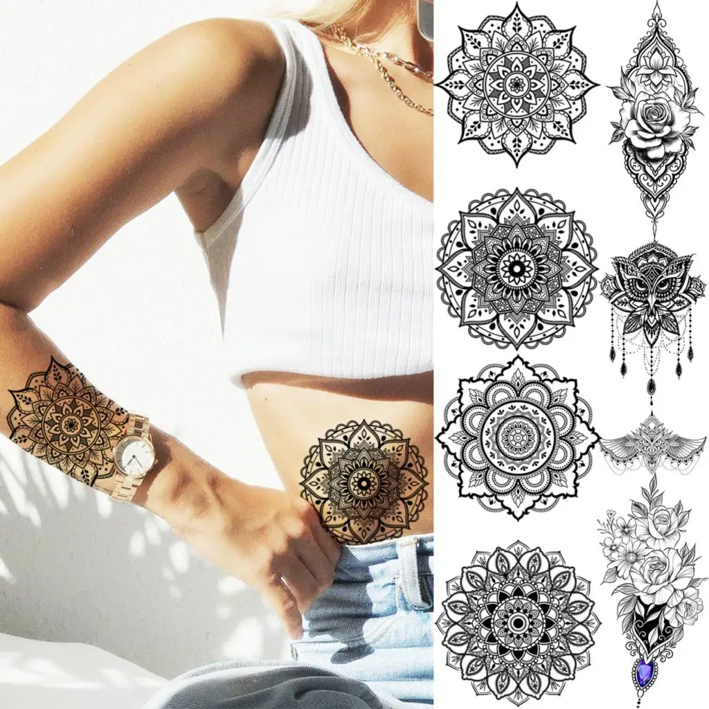 Купить Татуировка и боди-арт | Sexy Mandala Temporary Tattoos For Women  Adult Girl Rose Flower Pendant Owl Jewelry Fake Tattoo Washable Waist Arm  Tatoos Decal