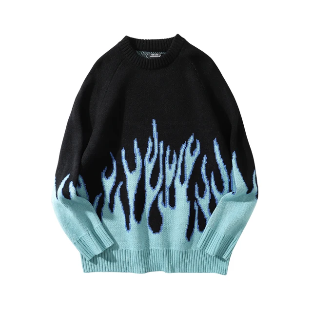 Sweater Men Streetwear Pullover Flame 