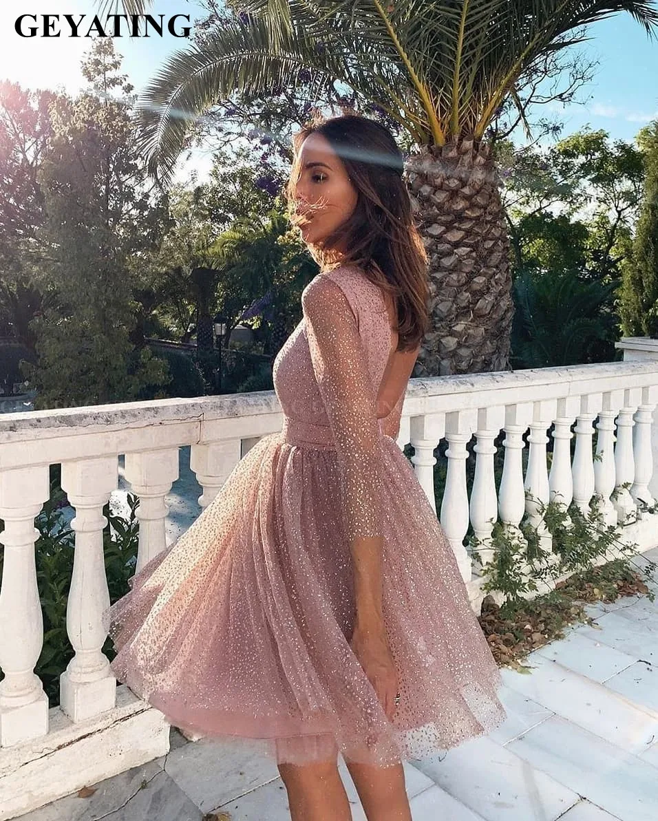 Glitter Sequin Pink Short Homecoming 