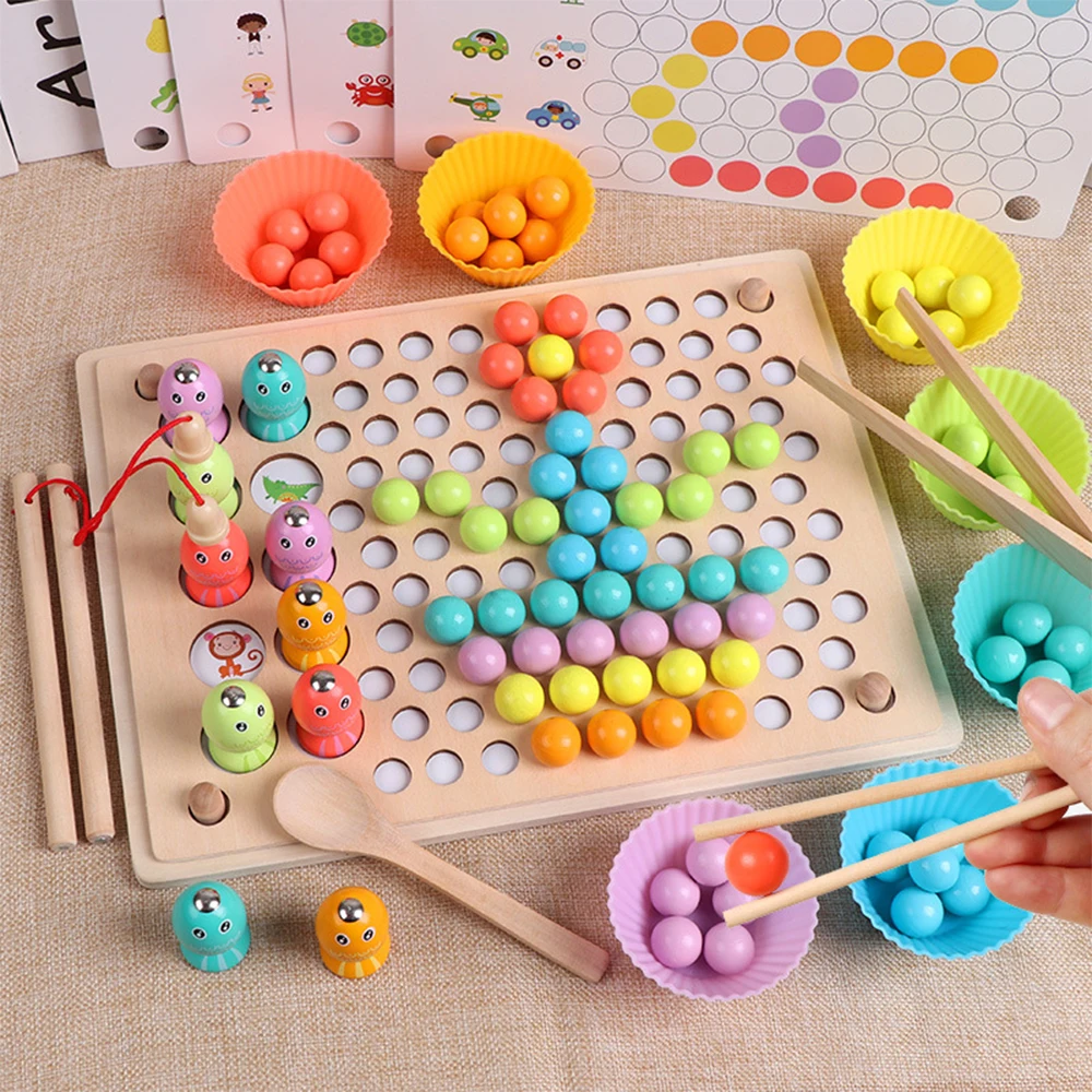 Wooden Montessori Clip Beads Toy Color Sorting Matching Early Learning  Educational Toys For Children Kids Fine Motor Training