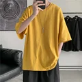 HYBSKR Summer Man T-shirts Short Sleeve Solid Color Casual Oversized T Shirt Men Harajuku Hip Hop Cotton Men's Clothing Tops Tee preview-2