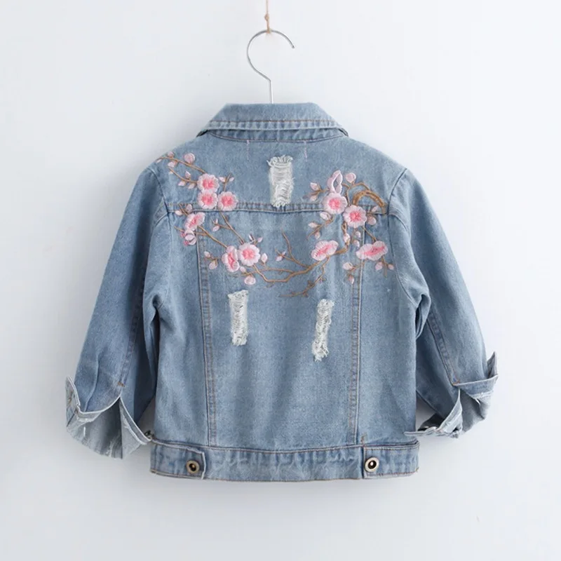 Girls Flower Embroidered Denim Jacket 