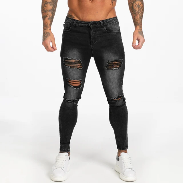 mens slim fit elastic waist jeans