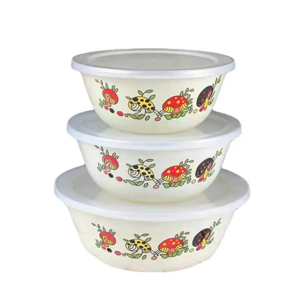 Chinese Style Nostalgic Salad Bowls Enamel bowl Set Creative Flower Animal Enamel Bowls Salad Food Bowls w/Covers for Kitchen