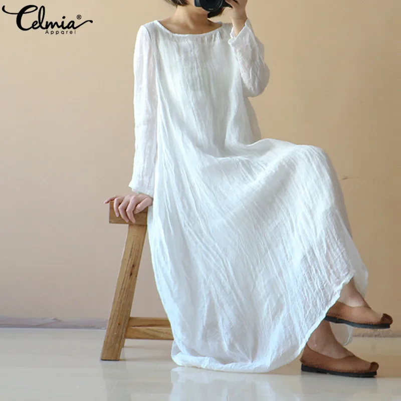Women Maxi Dresses 2022 Autumn Linen 