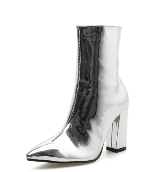 metallic high heel boots