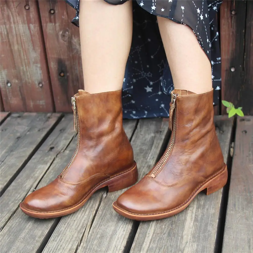 brown leather short boots womens