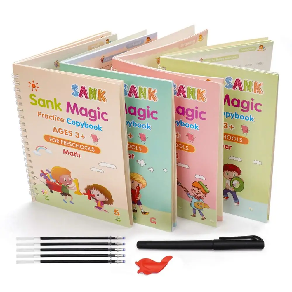 4 Magic Copybooks Children's Toy Writing Reusable Free Wiping