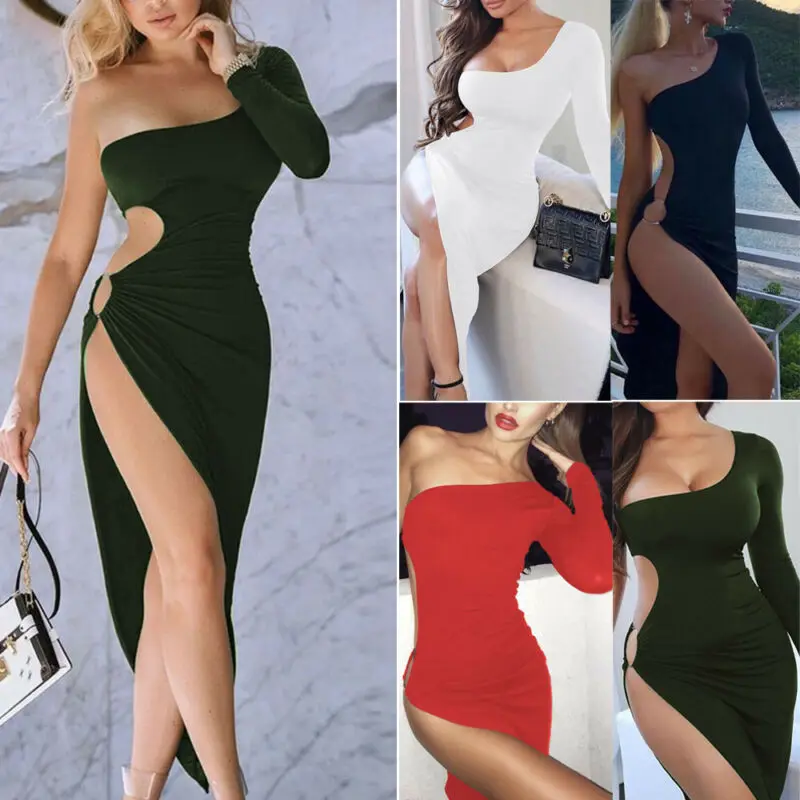 Evening Night Dress Women One Shoulder 