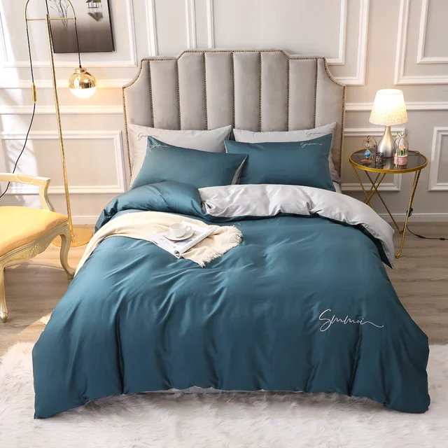 Grey Pink Cotton Duvet Cover Bed Sheets 
